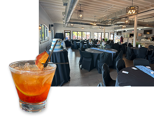 Cocktail and Banquet Space decorated for a wedding at Rivalry Alehouse, the best wedding venue in Antioch Illinois