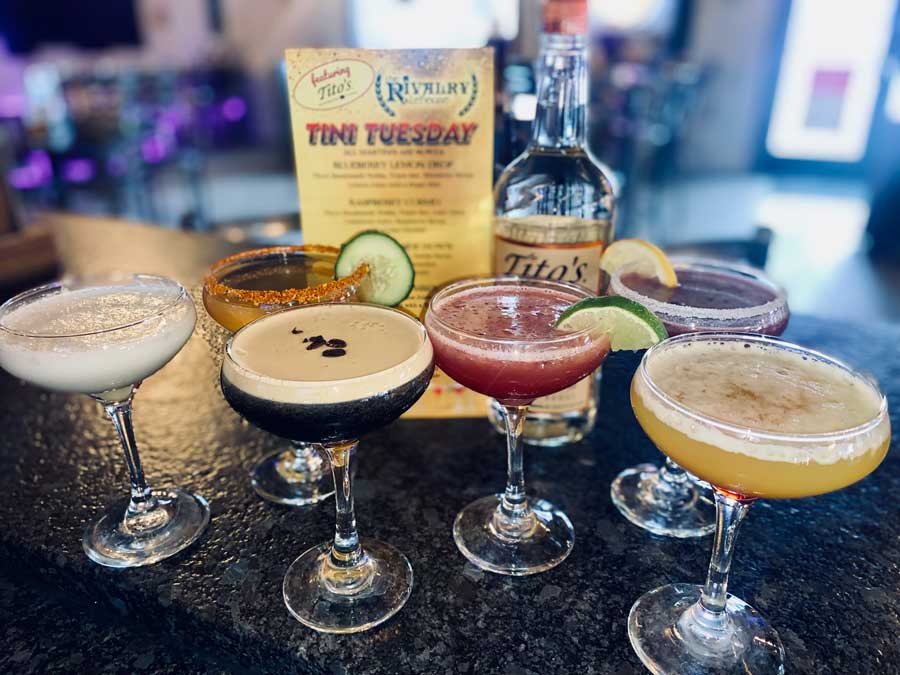 A variety of martinis from the Rivalry Alehouse